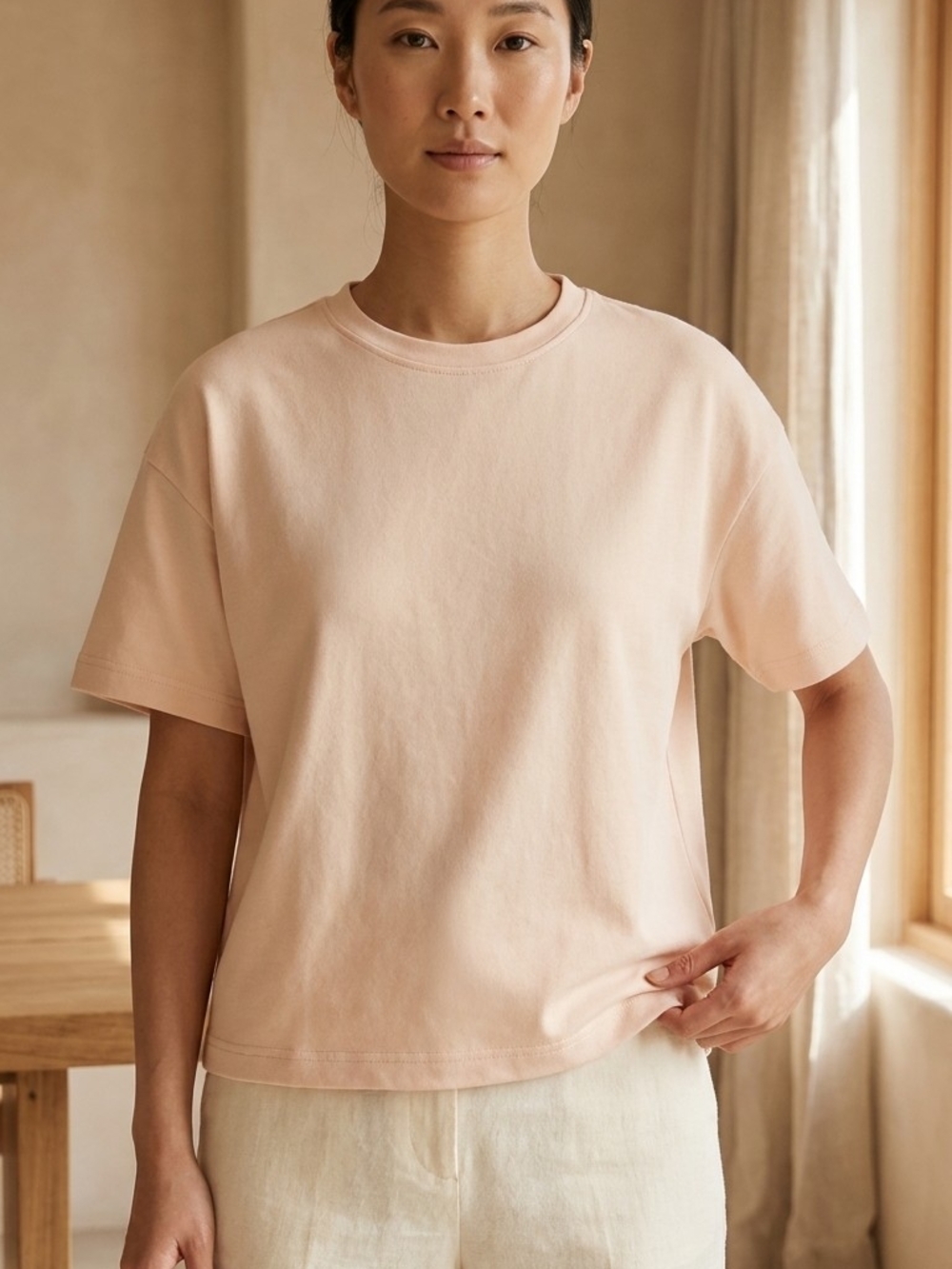 Meme Women's Crewneck Tee in Soft Peach